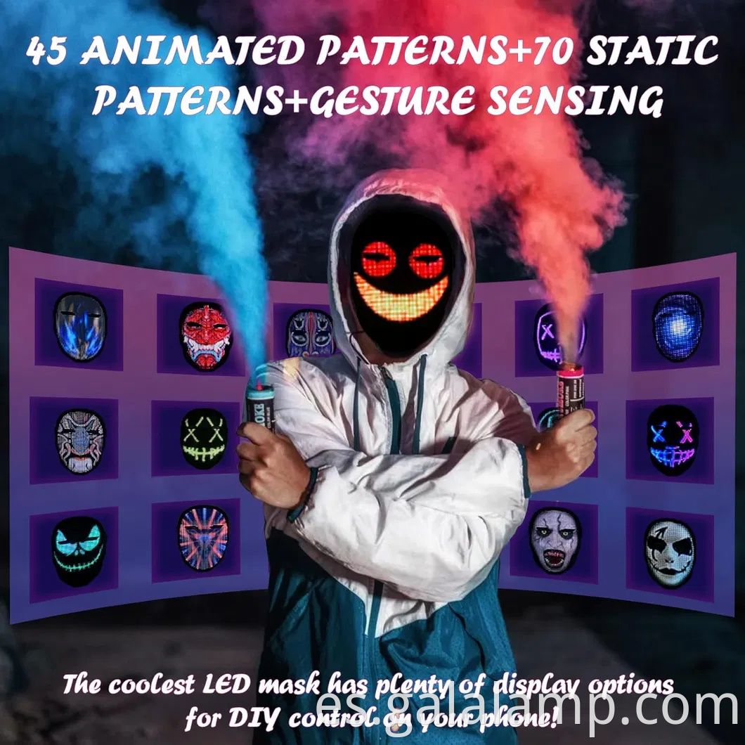 Máscara LED LED personalizable compatible con Bluetooth con control de aplicaciones recargable